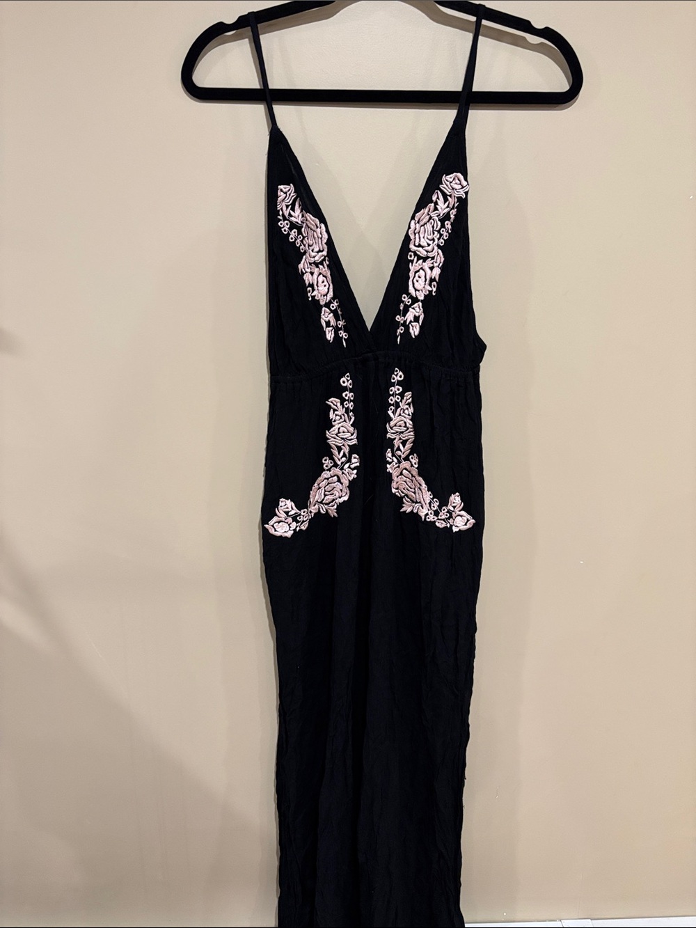 Beachy boho black embroidered jumpsuit